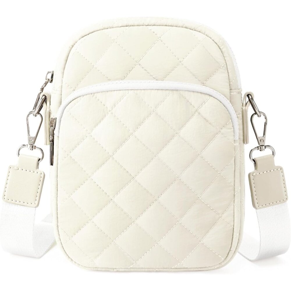💫 Women White Design Magnetic Backpack Small Puffer Soft Fashion Zipper Handbag